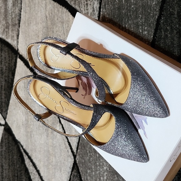 JESSICA SIMPSON PASELLE PEWTER MICRO FLASH METALLIC SILVER GLITTER PUMP STILETTO - Picture 2 of 14